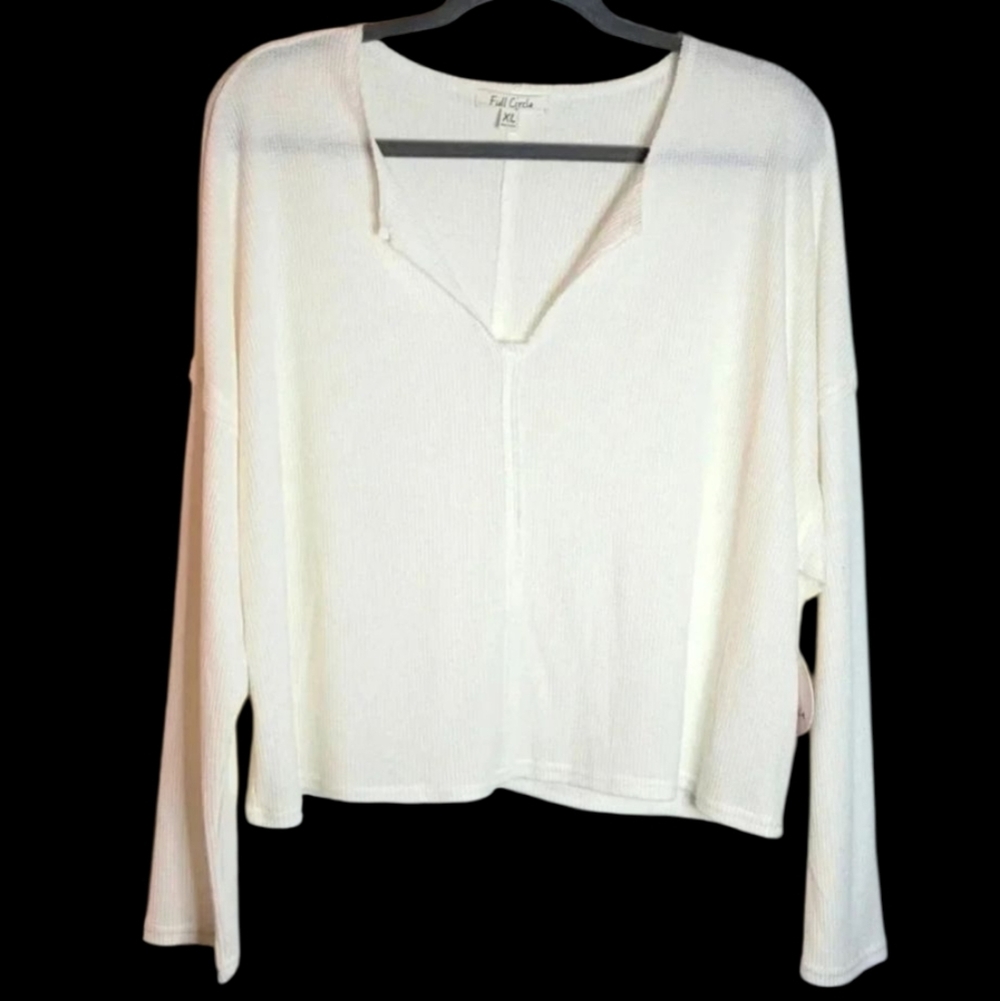 FULL CIRCLE, Waffle Knit, V-neck, Long Sleeve, Top new, XL